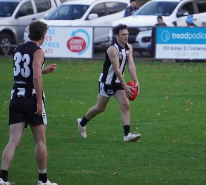 Magpie stalwart John Watson celebrated his 200 game milestone with a goal and a 207 point win. Photo: Lorelle Huntly.