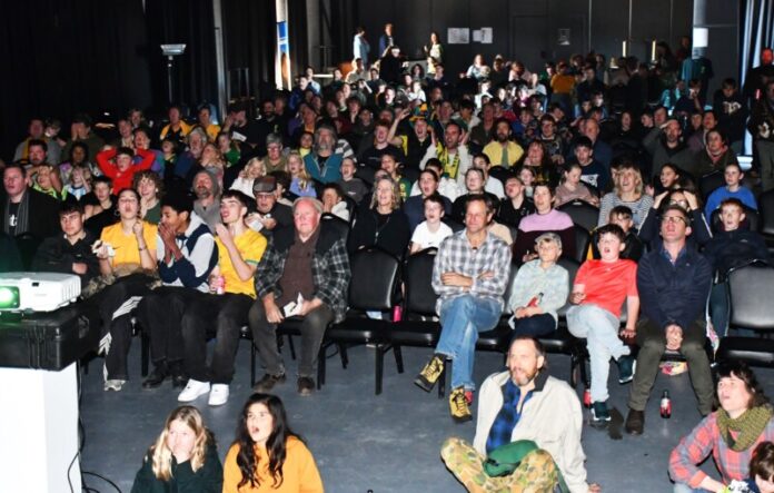 A packed house at The Goods Shed watched the Socceroos defeat Turkiye 2-0. Photo: Jade Jungwirth.
