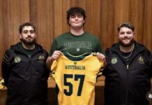 Golden moment for Felix Felix Matheson is proudly pictured at his Australian jersey presentation.