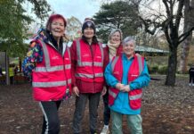 Park walkers take to parkrun Volunteers Ronder, Alicia, Ros and Judy greet particpants.