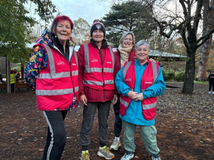 cParkrun260626-2 Volunteers Ronder, Alicia, Ros and Judy greet particpants.