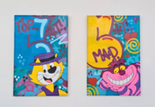 Local artists take over BLOTCH - Scraps on now until August 5. A collection of cool cats and pop –culture figures on canvas, blending street–art energy with bold lettering, cartoon forms and abstract shapes.