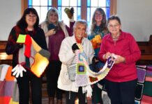 Crafted with care Kathy, Elizabeth, Heather, Pam and Flo were some of the local crafters who made blankets for people affected by the January bushfire.