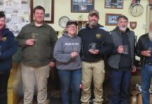 Rifle shooters hone skills Daily winners (L-R) Kerri Neven, James Dolphin, Shannon King, Tony Skinner, Greg Brown and Chris Jolme.