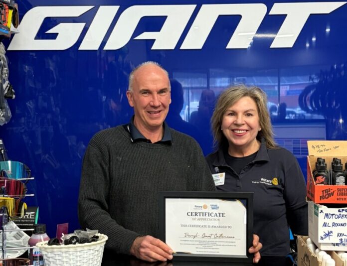 Rotary President Marina Scott recently acknowledged the contribution of Darryl and the team at Giant Castlemaine for their generous partnership with Rotary and the community to service 35 donated bicycles for fire impacted families.
