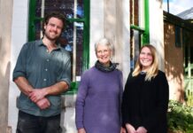 Restoring Buda’s brilliance Carpenter Jesse Lawrance, Buda Committee of Management president Bronwyn Rudolph and Buda House Curator Sarah Frazer.