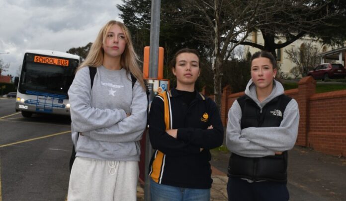 Castlemaine Secondary College students, Stella, Olive and Isla. Three of the students needing public transport into town to access work, activities and sports.